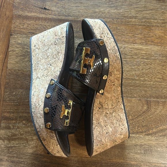 Tory Burch Pamela leather cork wedges slides sandals 8.5 - Picture 6 of 7